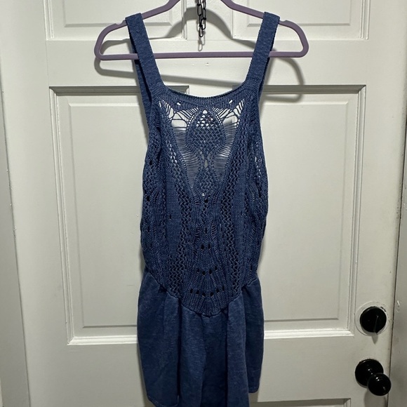 Free People FP Beach Blue Knit Low Back Romper EUC Size M - Picture 2 of 4